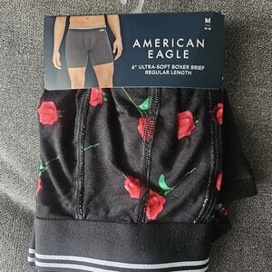 American Eagle Black Boxer Briefs with Red Rose Design